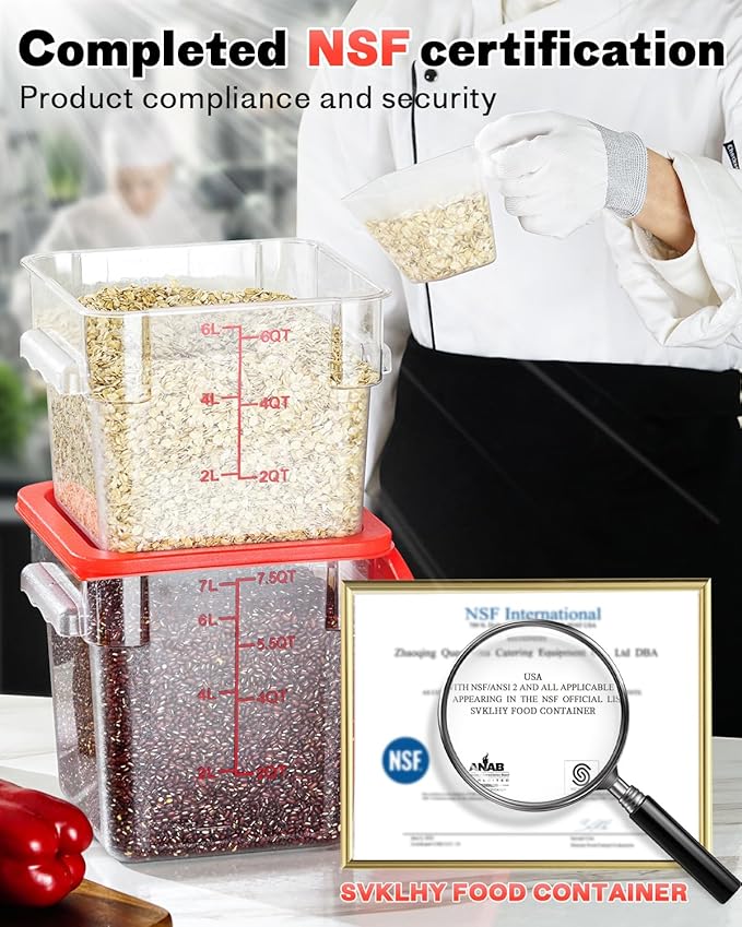 2QT NSF Food Storage Containers: 2 PCS Commercial Clear Square Food Storage - Image 3