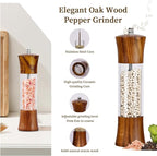 XWXO Acacia Wood Premium Acrylic Salt and Pepper Grinder Set 8 Inches Salt and - Image 3
