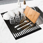 MERRYBOX Roll Up Dish Drying Rack Silicone Wrapped Over The Sink Dish Drying - Image 9