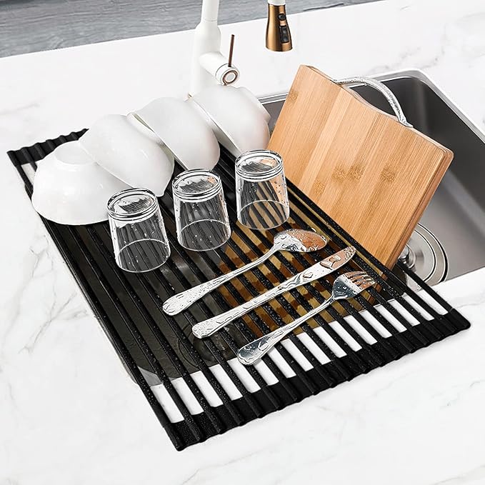 MERRYBOX Roll Up Dish Drying Rack Silicone Wrapped Over The Sink Dish Drying - Image 9