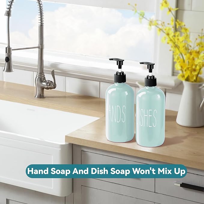 COHOSEGE Glass Soap Dispenser Set 2 Pack, 16 Oz Dish Soap Dispenser - Image 5