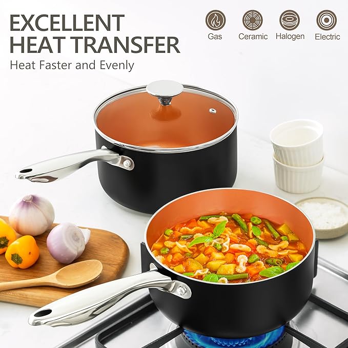 MICHELANGELO Saucepans, 2QT & 3QT Copper Saucepan Set - Image 3