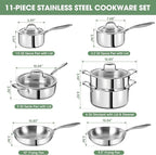 3 Ply Stainless Steel 11-Piece Cookware Set - Image 2