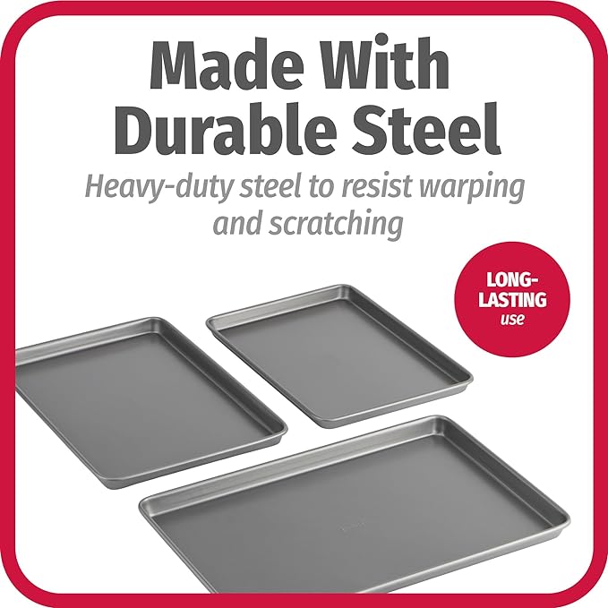 GoodCook Everyday Nonstick Baking Sheet Set, 3 Pack Includes Small Medium and - Image 6