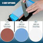 Large Knife Sharpening Stone, Tri-Stone Knife Sharpener, 3 Sides Grit - Image 3