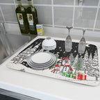 Winter Snowman Dish Drying Mat 24 X 18 in Black Microfiber Dish Pad Absorbent - Image 6