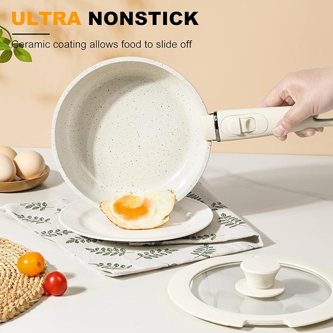 Pots and Pans Set Non Stick 20PCS, Ceramic Cookware Set Detachable Handle Non - Image 3
