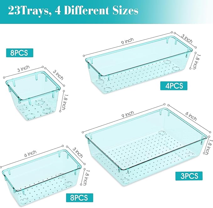 StorMiracle 23 PCS Clear Plastic Drawer Organizers Set, 4 Size Desk Drawer - Image 2