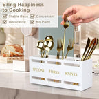 Ayiaren Wood Flatware Silverware Caddy White Cutlery Holder Kitchen Utensils - Image 3