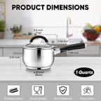 E-far 1 Quart Sauce Pan with Lid, Tri-Ply Base Stainless Steel Small Saucepan - Image 2