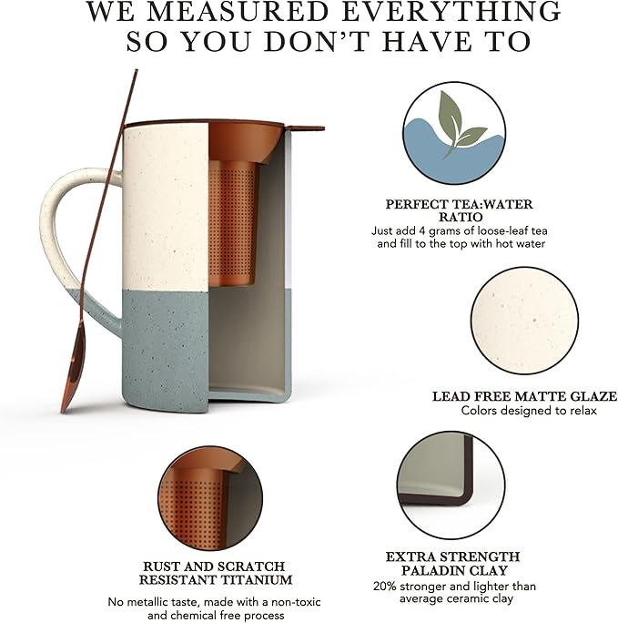 Mora Ceramics Tea Cup with Loose Leaf Infuser, Spoon and Lid, 12 oz, Microwave - Image 4