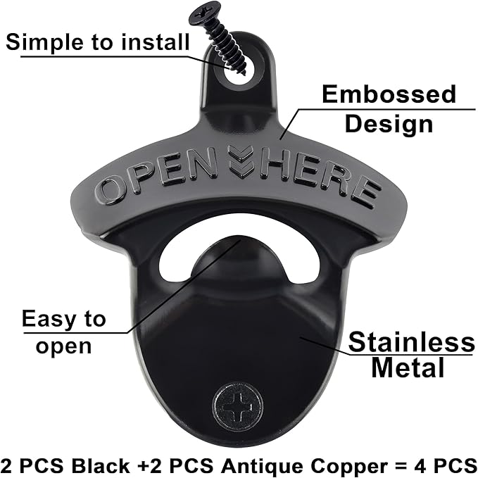 Rustproof Wall Mounted Beer Opener Black, Retro Post Mounted Soda Bottle Cap - Image 2