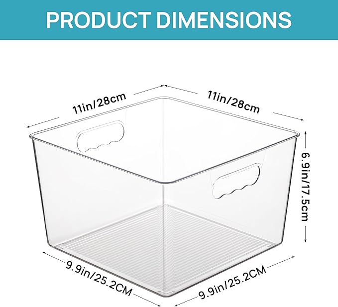 Vtopmart 6 Pack Extra Large Clear Plastic Storage Bins, 11x11 Cube Acrylic - Image 2