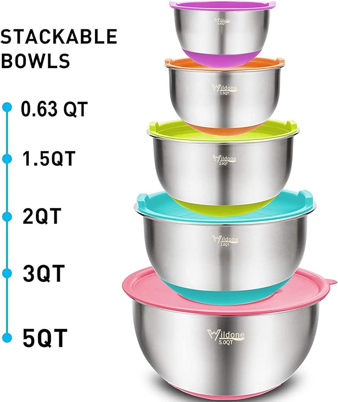 Wildone Mixing Bowls with Airtight Lids Set, with Grater Attachments & Non-Slip - Image 7
