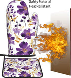 Spring Purple and Gold Floral Oven Mitts and Pot Holders Sets of 3, Non-Slip - Image 7