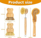 SAMEBUTECO Bamboo Dish Brushes Sets 4 Tools in One Kitchen Clean Dish Scrubber - Image 2
