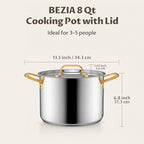 BEZIA 8 Quart Stainless Steel Stock Pot, 0-Coating Safe Cooking Pot - Image 7