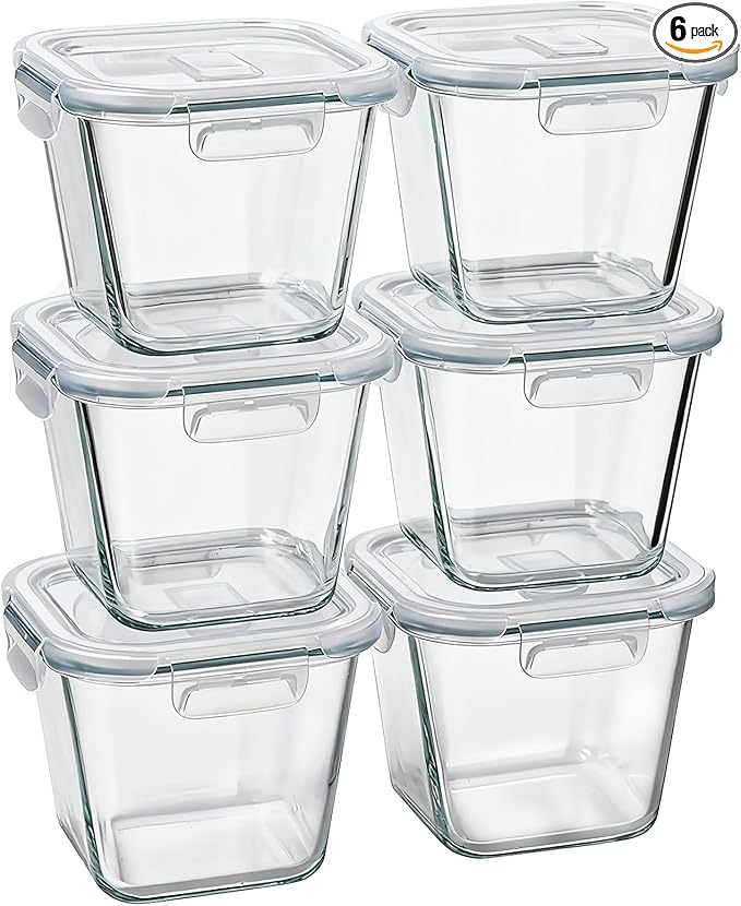 Glass Soup Containers with Lids 32 oz, 4 Cup Glass Storage Containers, Tall by Susukkie