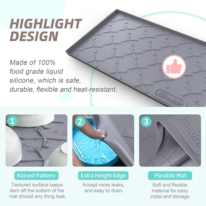 SIKADEER 31" x 19" Under Sink Mat Waterproof, Silicone Mat Kitchen Drawer Shelf - Image 4