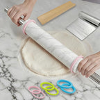 White Marble Rolling Pin with Stainless Steel Handles Baking Set - Image 2