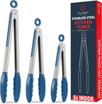 Kitchen Tongs with Silicone Tips Set of 3 Heat Resistant Tongs by CulinaryCouture