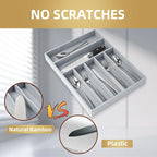 Besilord Silverware Organizer 13 Inch Gray Bamboo Kitchen Drawer Organizer 7 - Image 3