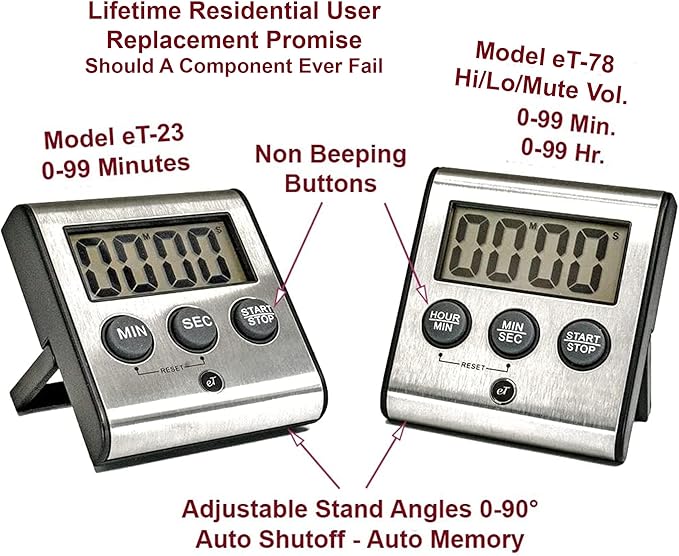 Elegant Digital Kitchen Timer, Stainless Steel Model eT-78, Displays 0-99 Min. - Image 3
