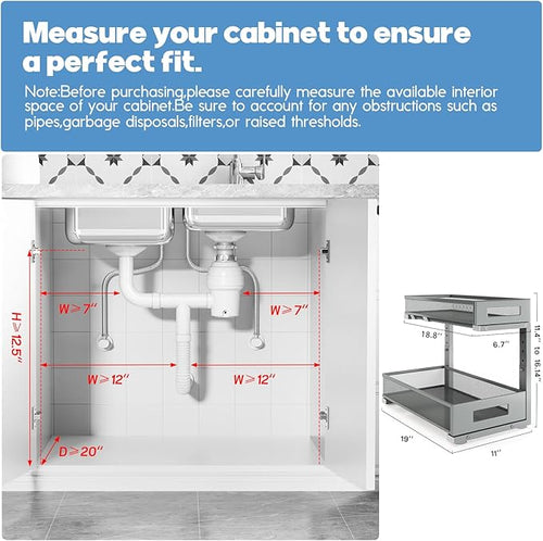 1 Pack 19IN Depth Under Sink Storage Organizer, Large 2-Tier Elegant Mesh Pull - Image 2