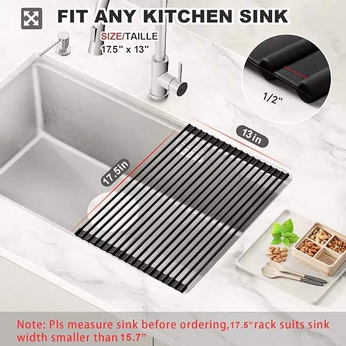 MERRYBOX Roll Up Dish Drying Rack Silicone Wrapped Over The Sink Dish Drying - Image 2