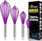 HOTEC 4 Pieces Silicone Whisks Set, Wire Balloon Whisks Egg Beater, Non-slip by Hotec