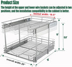 DINDON 2 Tier Pull Out Cabinet Organizer, Double Tier Wire Basket Slide Out - Image 3