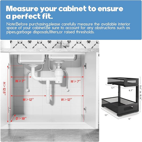 1 Pack 17IN Depth Under Sink Storage Organizer, Large 2-Tier Elegant Mesh Pull - Image 2