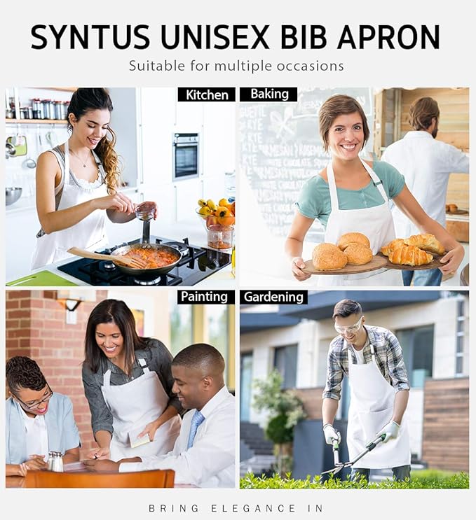 Syntus 12 Pack Bib Apron, Unisex Aprons Adjustable Waterdrop Resistant - Image 7