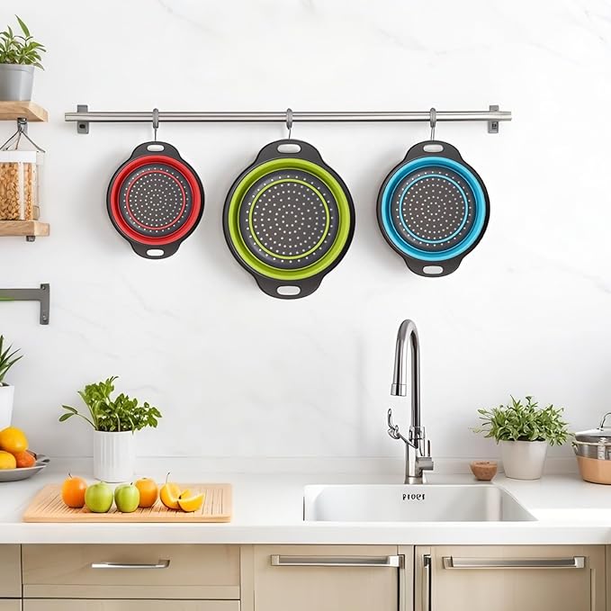 Collapsible Colander 3-Pack Set Space-Saving Foldable Kitchen Strainer - Image 7