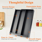 Bamboo Kitchen Tool Drawer Organizer Storage Black Cutlery Tray Expandable - Image 5