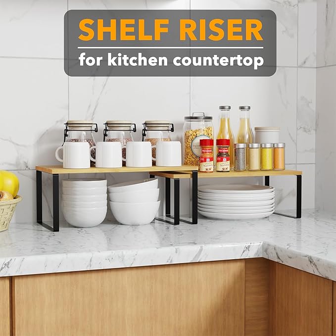 SpaceAid Cabinet Shelf Organizers 8 Pack, Kitchen Counter Rack Shelves Riser - Image 4