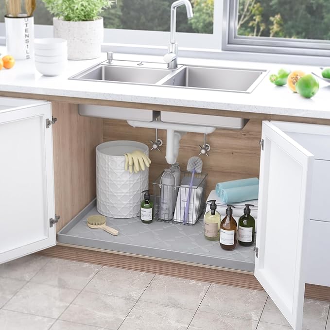 SIKADEER 31" x 22" Under Sink Mat Waterproof, Silicone Mat Kitchen Drawer Shelf - Image 2