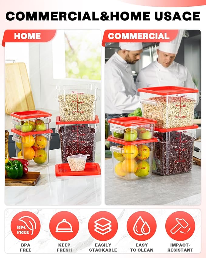 2QT NSF Food Storage Containers: 2 PCS Commercial Clear Square Food Storage - Image 5