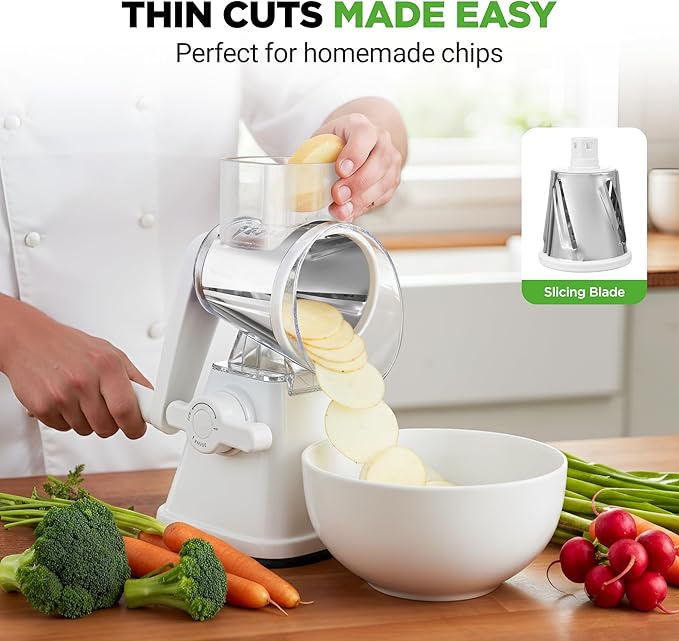 NutriChef 3 in 1 Cheese Grater & Shredder | Strong Suction Base, Rotary Handle - Image 6