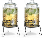 2 PACK 1.5 Gallon Drink dispenser, Classic Hammered Glass Beverage Dispenser by MosJos