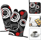Modern Black Red Retro Oven Mitts and Pot Holders Sets of 3 Abstract Modern Hot - Image 3