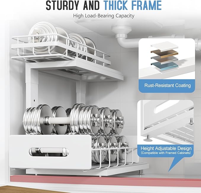 Under Sink Organizer Upgrade To Professional Rails, 2-Tier Dual Pull Out - Image 4