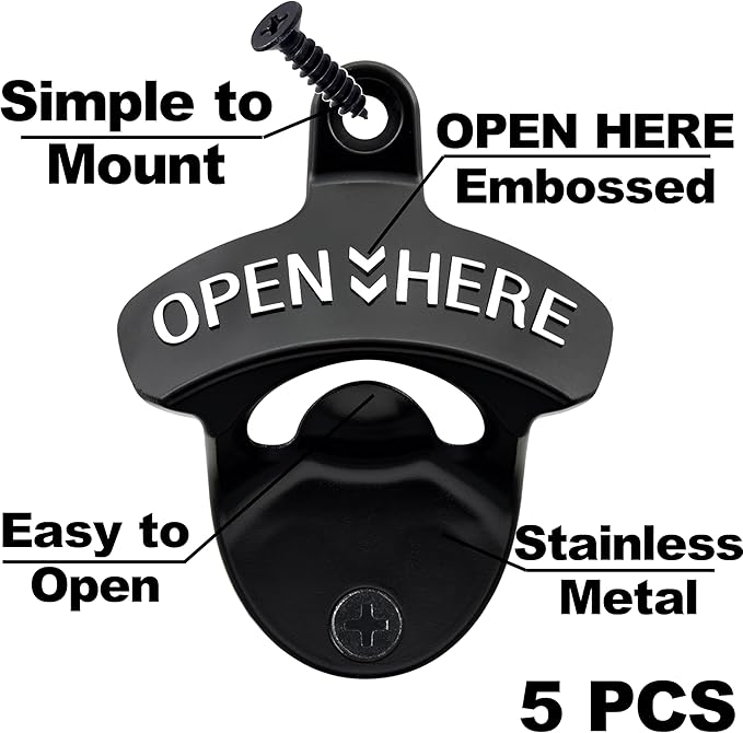 Classic Wall Mounted Bottle Opener Stainless Black and White Mountable Beer Cap - Image 2