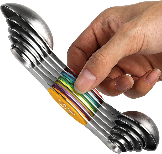 Magnetic Measuring Spoons Set Stainless Steel Stackable Dual Sided Teaspoons by YellRin