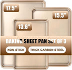 Baking Sheet Pan Set of 3, Commercial Cookie Sheets by Deedro