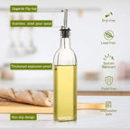 AOZITA 17 oz Glass Olive Oil Dispenser Bottle Set - 500ml Clear Oil & Vinegar - Image 2