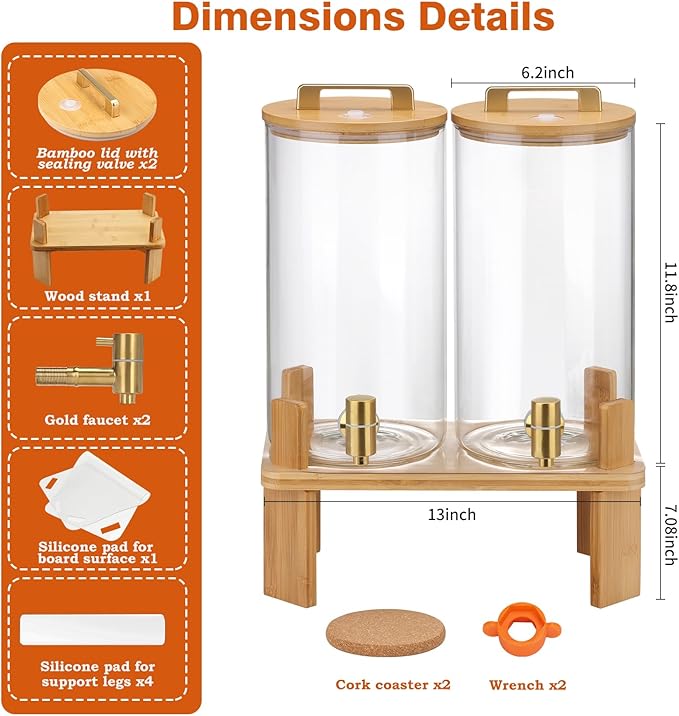 1.5 Gallon 2PCS Glass Drink Dispenser - Image 2