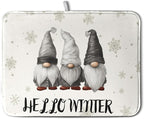 Winter Gnome Dish Drying Mat for Kitchen Counter 18x24 Christmas Snowflakes by Kwlegh