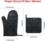 Victorian Gothic Black Skull Damask Oven Mitts and Pot Holders Sets of 4 - Image 3