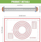 Rolling Pin with Adjustable Thickness Rings and Silicone Baking Pastry Mat Set - Image 2